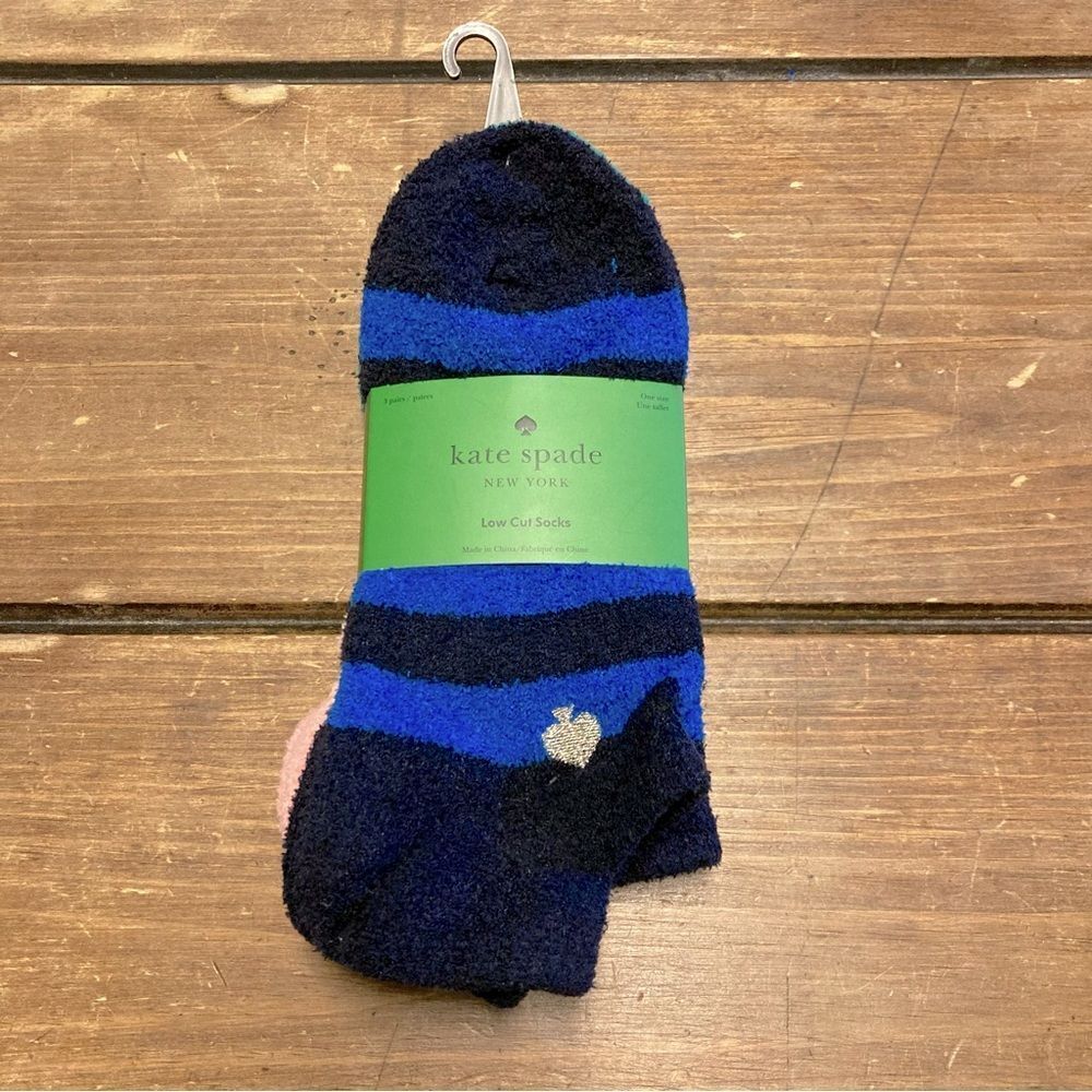 Kate Spade 3 Pairs of Low Cut Cozy Socks Navy Blue Green Teal NWT One Size